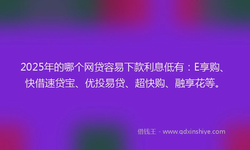2025年的哪个网贷容易下款利息低有：E享购、快借速贷宝、优投易贷、超快购、融享花等。