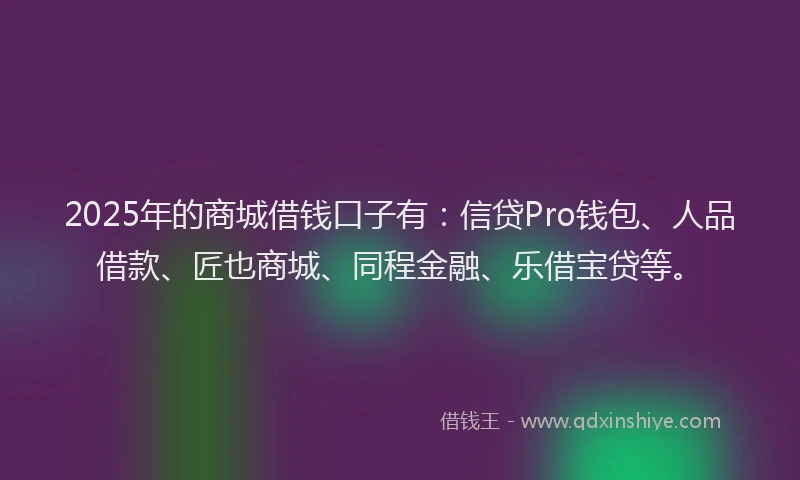 2025年的商城借钱口子有：信贷Pro钱包、人品借款、匠也商城、同程金融、乐借宝贷等。