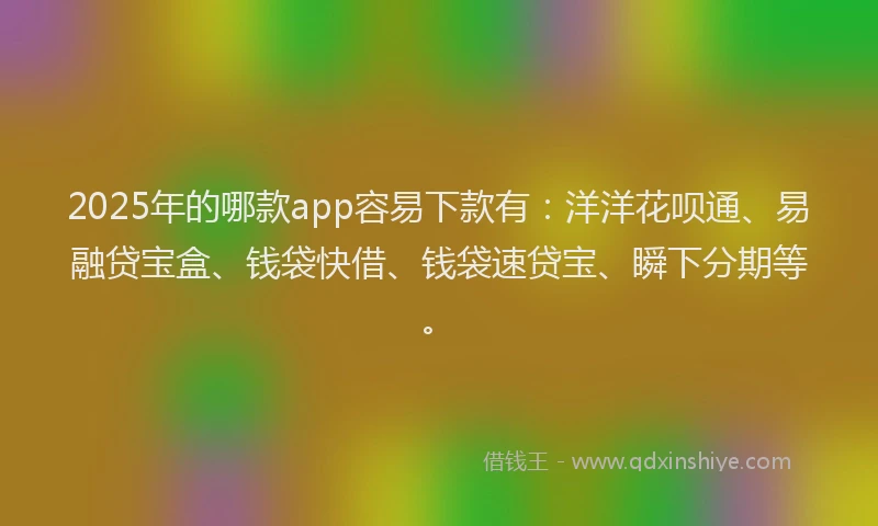 2025年的哪款app容易下款有：洋洋花呗通、易融贷宝盒、钱袋快借、钱袋速贷宝、瞬下分期等。