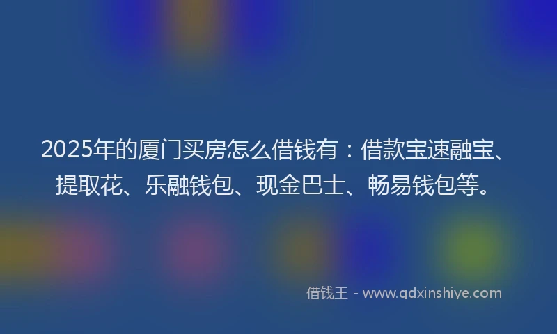 2025年的厦门买房怎么借钱有：借款宝速融宝、提取花、乐融钱包、现金巴士、畅易钱包等。