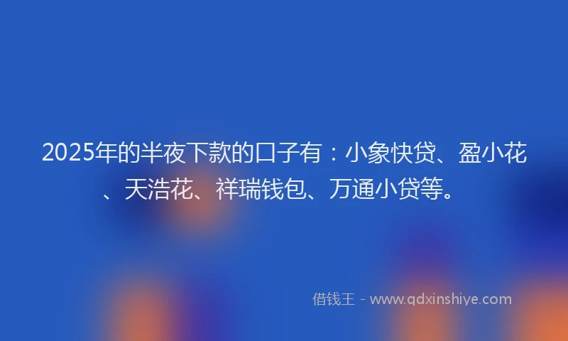 2025年的半夜下款的口子有：小象快贷、盈小花、天浩花、祥瑞钱包、万通小贷等。