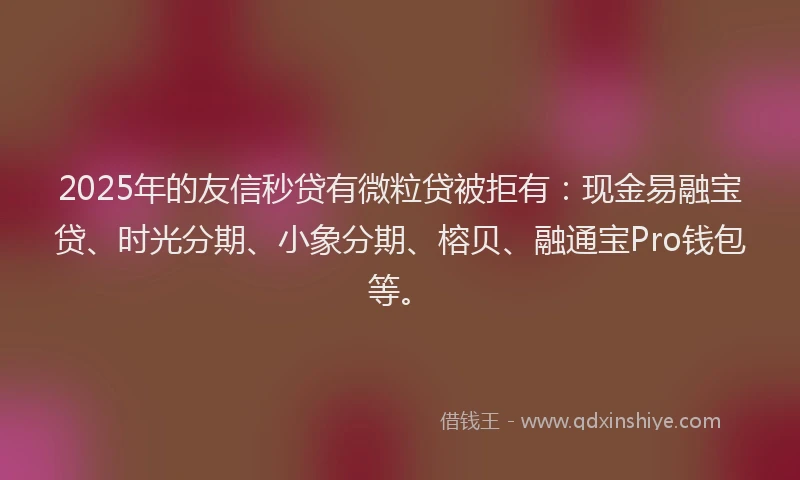 2025年的友信秒贷有微粒贷被拒有：现金易融宝贷、时光分期、小象分期、榕贝、融通宝Pro钱包等。