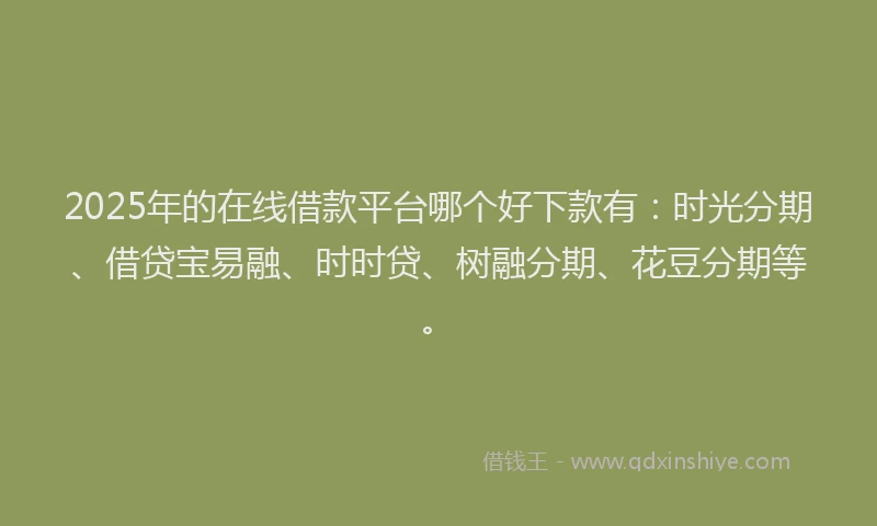 2025年的在线借款平台哪个好下款有：时光分期、借贷宝易融、时时贷、树融分期、花豆分期等。