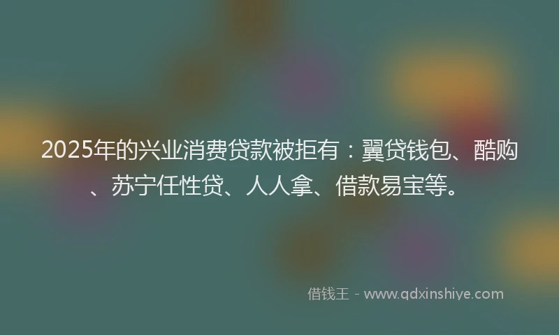 2025年的兴业消费贷款被拒有：翼贷钱包、酷购、苏宁任性贷、人人拿、借款易宝等。