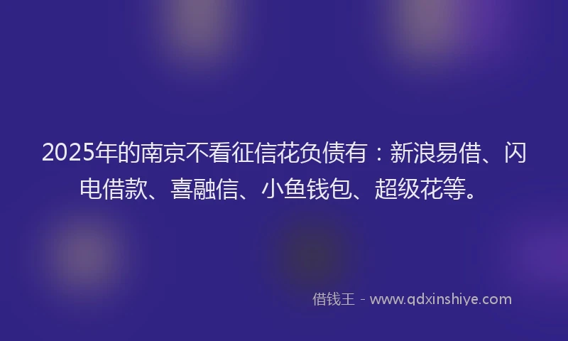 2025年的南京不看征信花负债有：新浪易借、闪电借款、喜融信、小鱼钱包、超级花等。