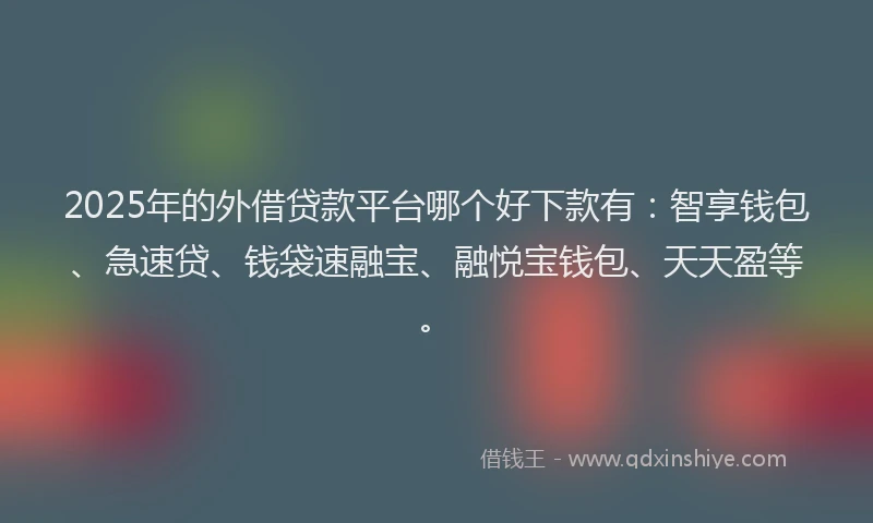 2025年的外借贷款平台哪个好下款有：智享钱包、急速贷、钱袋速融宝、融悦宝钱包、天天盈等。