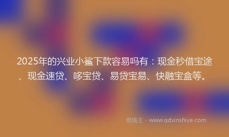 2025年的兴业小鲨下款容易吗有：现金秒借宝途、现金速贷、哆宝贷、易贷宝易、快融宝盒等。