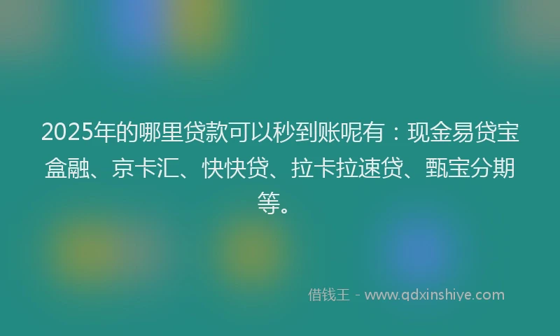 2025年的哪里贷款可以秒到账呢有：现金易贷宝盒融、京卡汇、快快贷、拉卡拉速贷、甄宝分期等。
