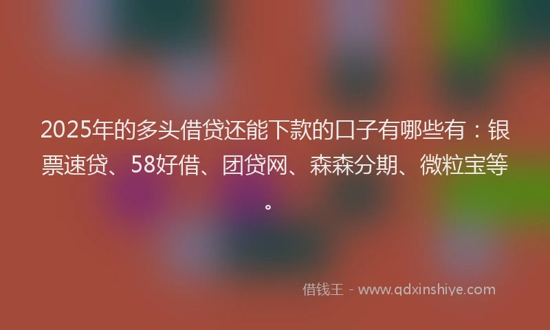 2025年的多头借贷还能下款的口子有哪些有：银票速贷、58好借、团贷网、森森分期、微粒宝等。