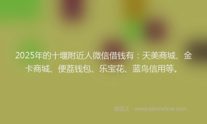 2025年的十堰附近人微信借钱有：天美商城、金卡商城、便荔钱包、乐宝花、蓝鸟信用等。