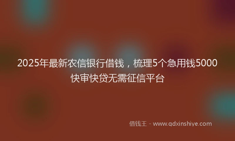 2025年最新农信银行借钱，梳理5个急用钱5000快审快贷无需征信平台