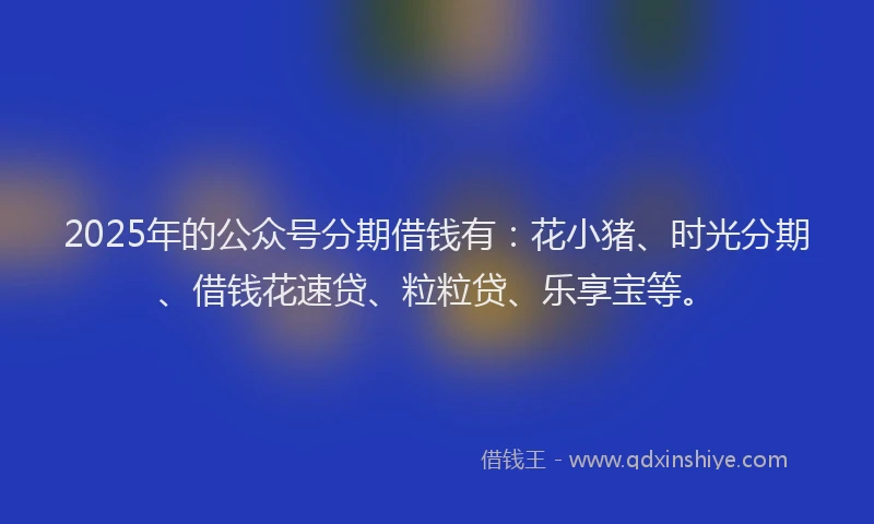 2025年的公众号分期借钱有：花小猪、时光分期、借钱花速贷、粒粒贷、乐享宝等。