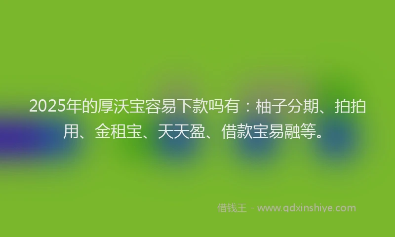 2025年的厚沃宝容易下款吗有：柚子分期、拍拍用、金租宝、天天盈、借款宝易融等。