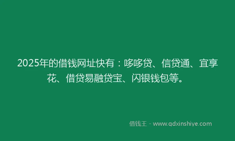 2025年的借钱网址快有：哆哆贷、信贷通、宜享花、借贷易融贷宝、闪银钱包等。