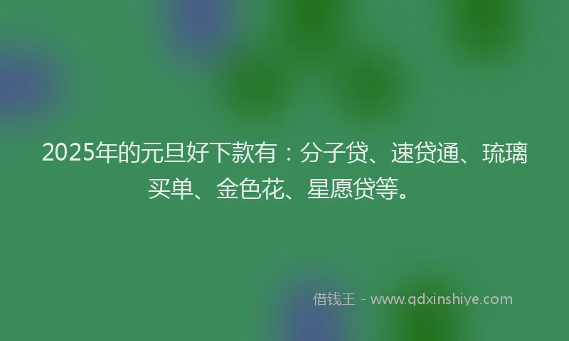 2025年的元旦好下款有：分子贷、速贷通、琉璃买单、金色花、星愿贷等。