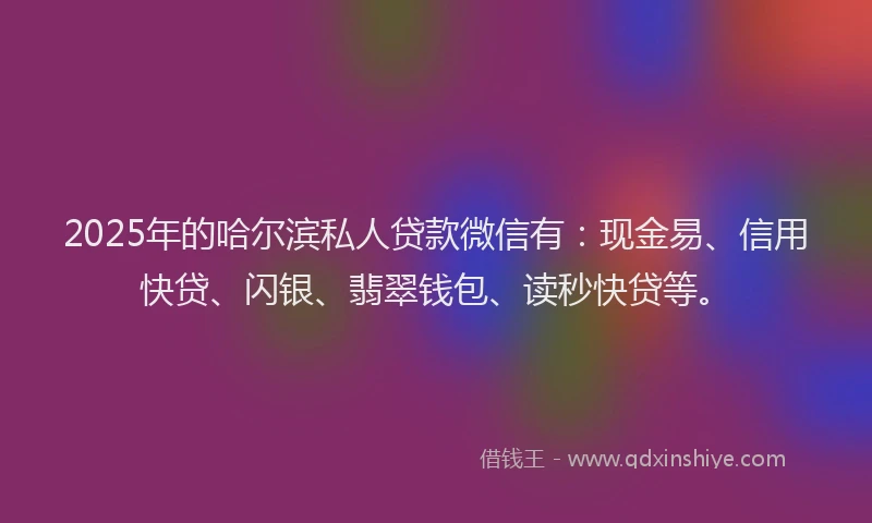2025年的哈尔滨私人贷款微信有：现金易、信用快贷、闪银、翡翠钱包、读秒快贷等。