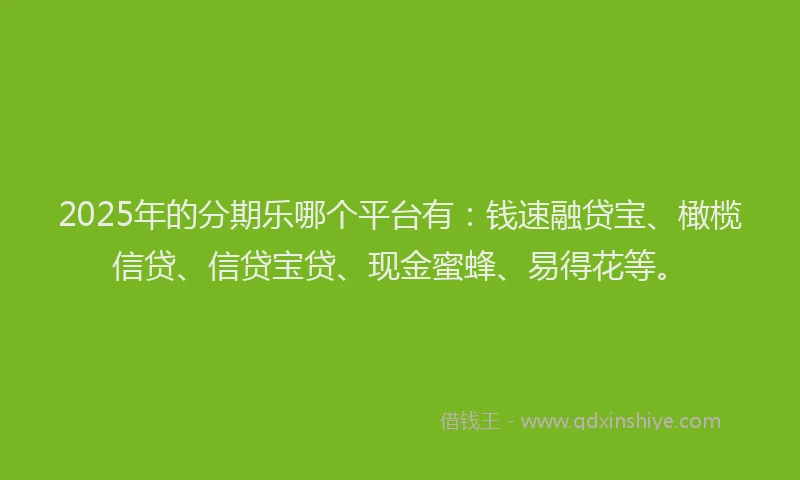 2025年的分期乐哪个平台有：钱速融贷宝、橄榄信贷、信贷宝贷、现金蜜蜂、易得花等。