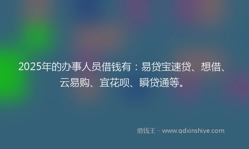 2025年的办事人员借钱有：易贷宝速贷、想借、云易购、宜花呗、瞬贷通等。