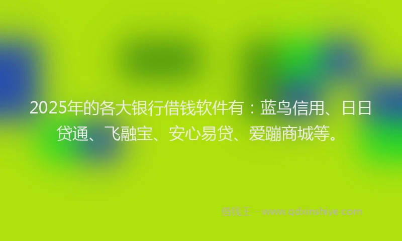 2025年的各大银行借钱软件有：蓝鸟信用、日日贷通、飞融宝、安心易贷、爱蹦商城等。