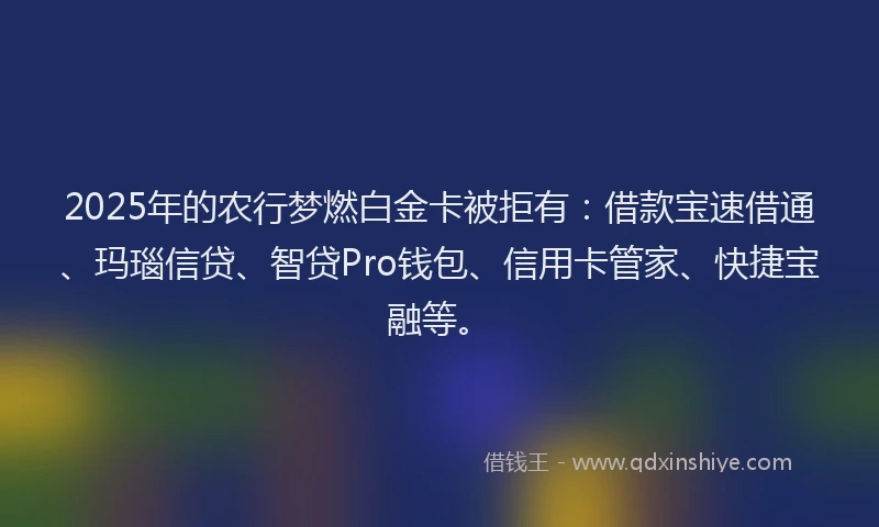 2025年的农行梦燃白金卡被拒有：借款宝速借通、玛瑙信贷、智贷Pro钱包、信用卡管家、快捷宝融等。