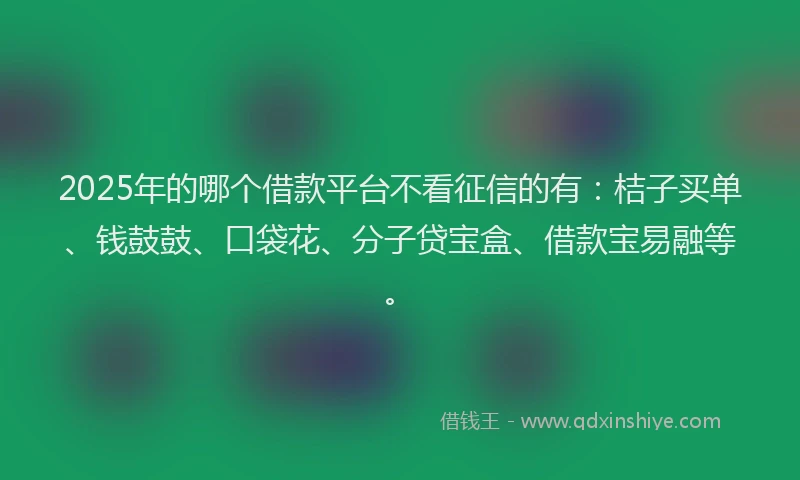 2025年的哪个借款平台不看征信的有：桔子买单、钱鼓鼓、口袋花、分子贷宝盒、借款宝易融等。