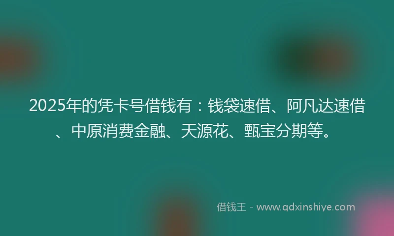 2025年的凭卡号借钱有：钱袋速借、阿凡达速借、中原消费金融、天源花、甄宝分期等。