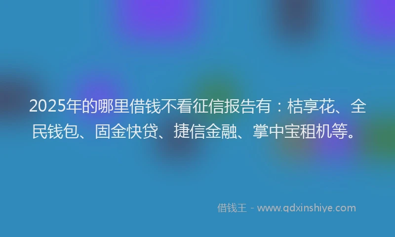 2025年的哪里借钱不看征信报告有：桔享花、全民钱包、固金快贷、捷信金融、掌中宝租机等。