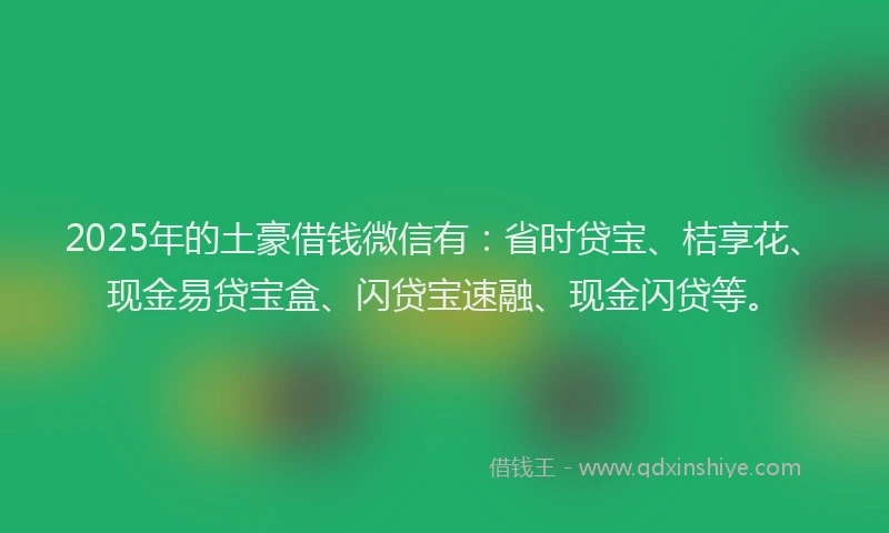 2025年的土豪借钱微信有：省时贷宝、桔享花、现金易贷宝盒、闪贷宝速融、现金闪贷等。