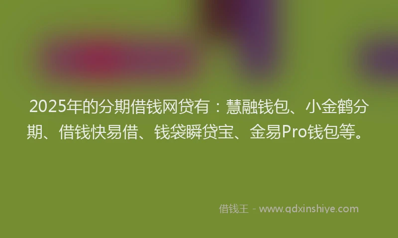 2025年的分期借钱网贷有：慧融钱包、小金鹤分期、借钱快易借、钱袋瞬贷宝、金易Pro钱包等。