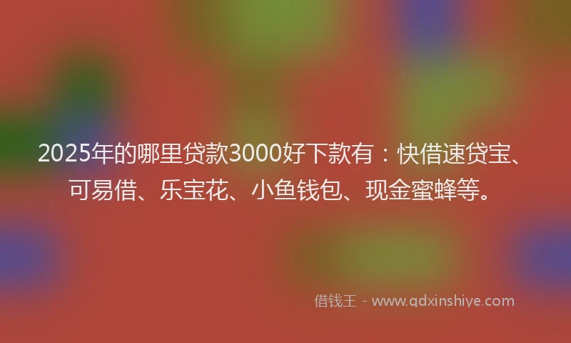2025年的哪里贷款3000好下款有：快借速贷宝、可易借、乐宝花、小鱼钱包、现金蜜蜂等。