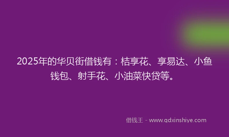 2025年的华贝街借钱有：桔享花、享易达、小鱼钱包、射手花、小油菜快贷等。