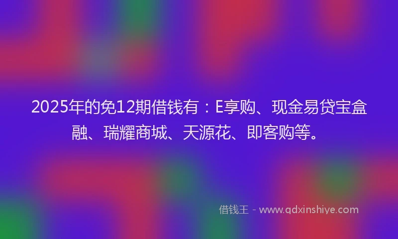 2025年的免12期借钱有：E享购、现金易贷宝盒融、瑞耀商城、天源花、即客购等。