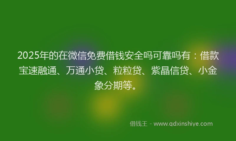 2025年的在微信免费借钱安全吗可靠吗有：借款宝速融通、万通小贷、粒粒贷、紫晶信贷、小金象分期等。
