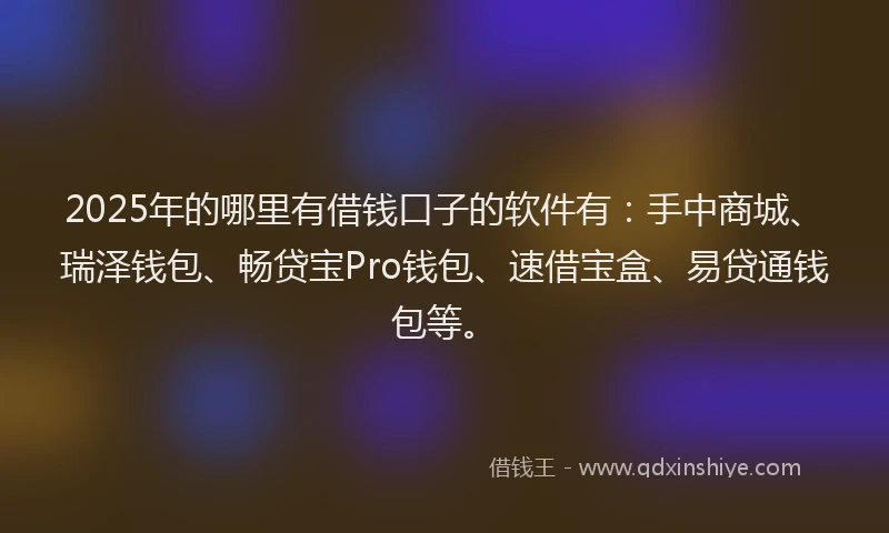 2025年的哪里有借钱口子的软件有：手中商城、瑞泽钱包、畅贷宝Pro钱包、速借宝盒、易贷通钱包等。