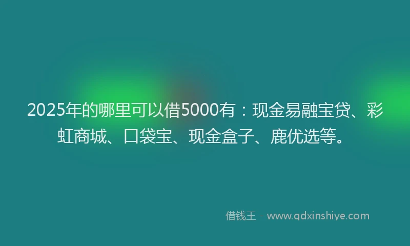 2025年的哪里可以借5000有：现金易融宝贷、彩虹商城、口袋宝、现金盒子、鹿优选等。