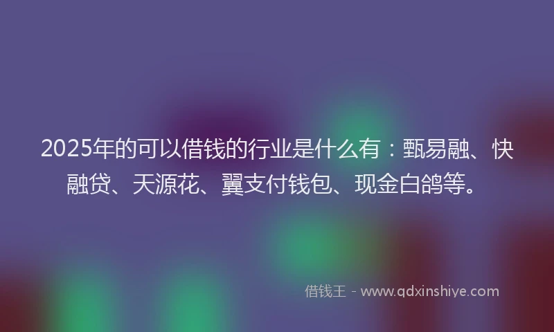 2025年的可以借钱的行业是什么有：甄易融、快融贷、天源花、翼支付钱包、现金白鸽等。