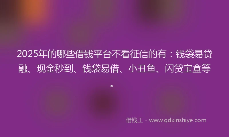 2025年的哪些借钱平台不看征信的有：钱袋易贷融、现金秒到、钱袋易借、小丑鱼、闪贷宝盒等。
