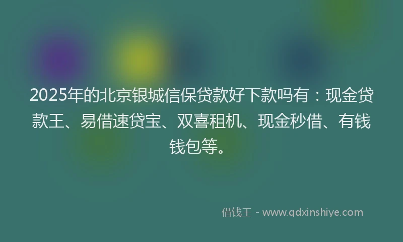 2025年的北京银城信保贷款好下款吗有：现金贷款王、易借速贷宝、双喜租机、现金秒借、有钱钱包等。