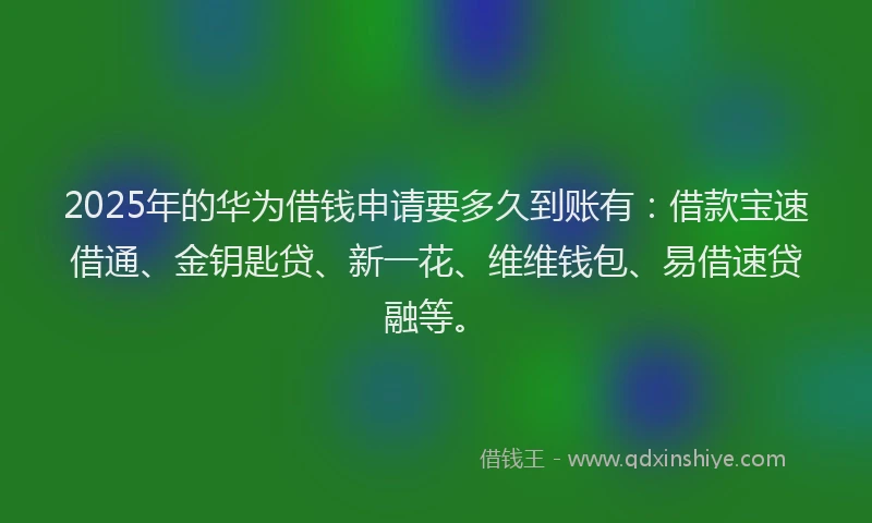 2025年的华为借钱申请要多久到账有：借款宝速借通、金钥匙贷、新一花、维维钱包、易借速贷融等。