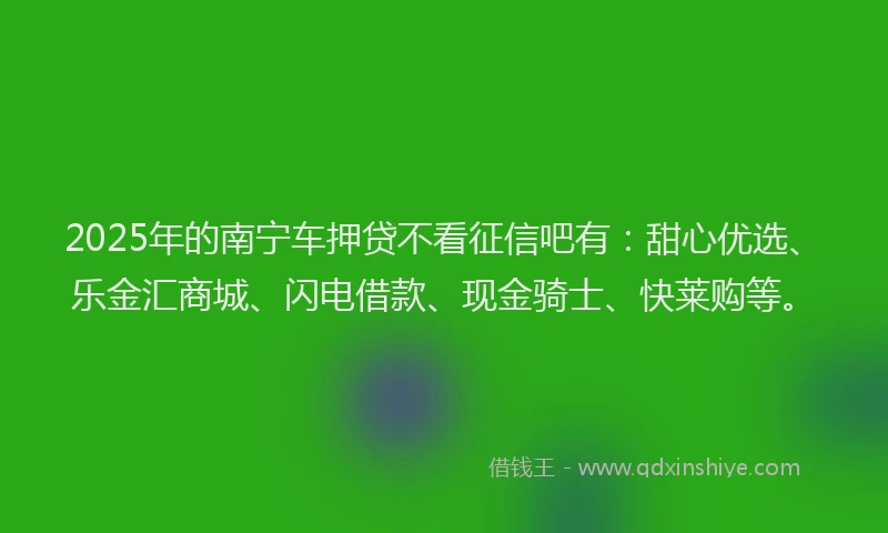 2025年的南宁车押贷不看征信吧有：甜心优选、乐金汇商城、闪电借款、现金骑士、快莱购等。