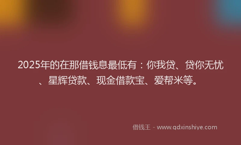 2025年的在那借钱息最低有：你我贷、贷你无忧、星辉贷款、现金借款宝、爱帮米等。