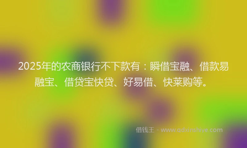 2025年的农商银行不下款有：瞬借宝融、借款易融宝、借贷宝快贷、好易借、快莱购等。