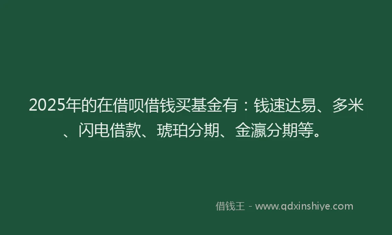 2025年的在借呗借钱买基金有：钱速达易、多米、闪电借款、琥珀分期、金瀛分期等。