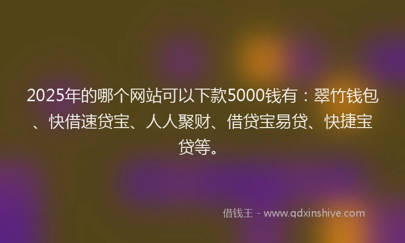 2025年的哪个网站可以下款5000钱有：翠竹钱包、快借速贷宝、人人聚财、借贷宝易贷、快捷宝贷等。
