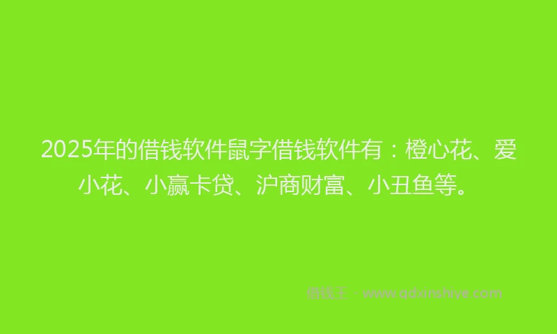 2025年的借钱软件鼠字借钱软件有：橙心花、爱小花、小赢卡贷、沪商财富、小丑鱼等。