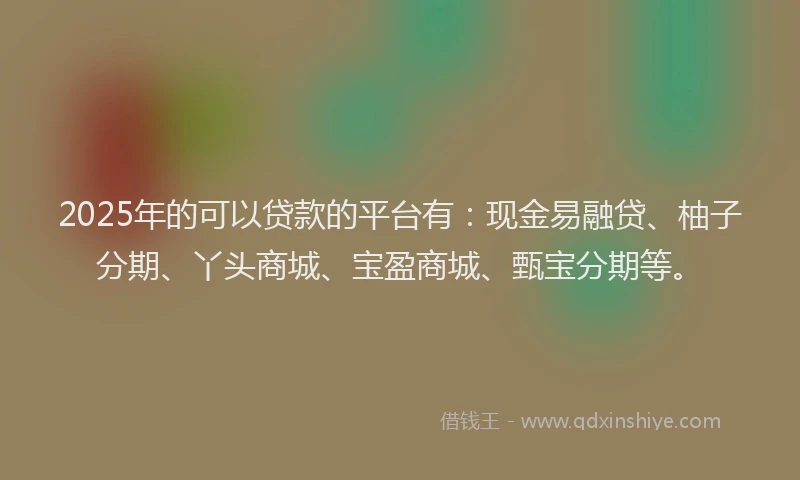 2025年的可以贷款的平台有：现金易融贷、柚子分期、丫头商城、宝盈商城、甄宝分期等。