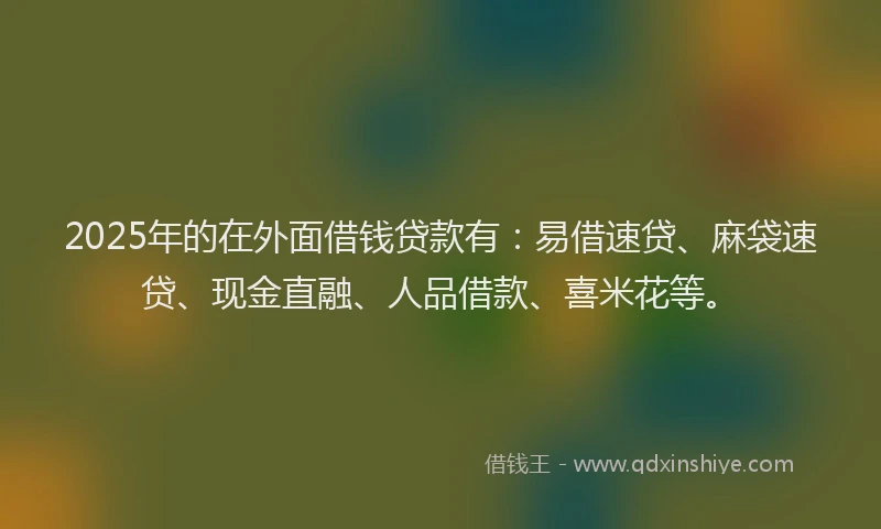2025年的在外面借钱贷款有：易借速贷、麻袋速贷、现金直融、人品借款、喜米花等。