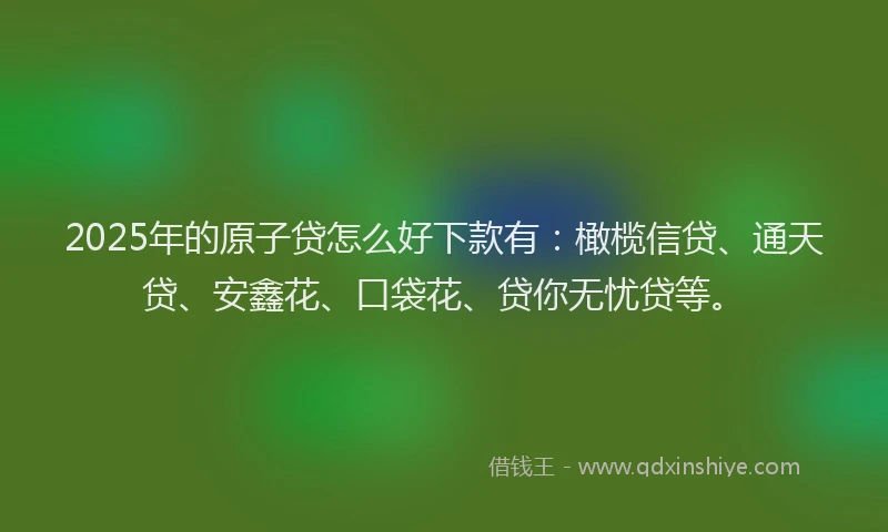 2025年的原子贷怎么好下款有：橄榄信贷、通天贷、安鑫花、口袋花、贷你无忧贷等。