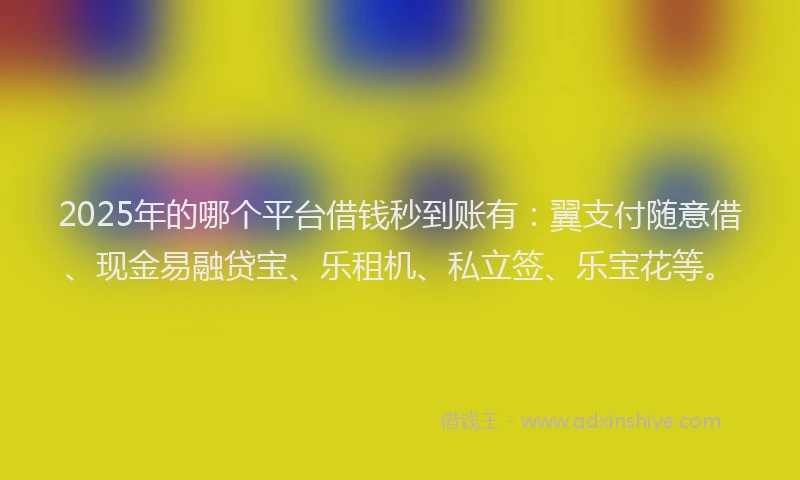 2025年的哪个平台借钱秒到账有：翼支付随意借、现金易融贷宝、乐租机、私立签、乐宝花等。