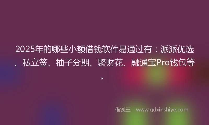 2025年的哪些小额借钱软件易通过有：派派优选、私立签、柚子分期、聚财花、融通宝Pro钱包等。